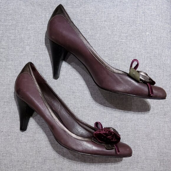 J. Vincent Purple and Pewter Leather Heels Shoes Size 6M Heels 3" - Picture 5 of 7